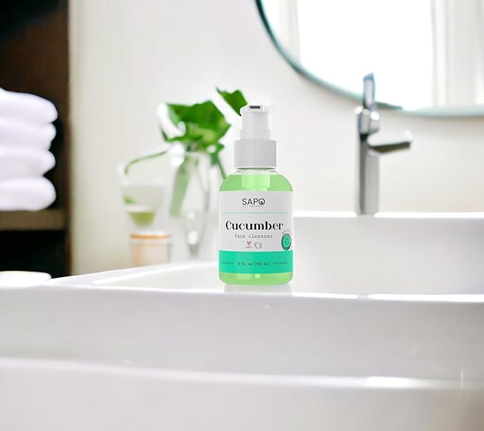 Sapo Cucumber Face Cleanser, Gentle Gel Wash with Aloe, Coconut Oil, Neem + Watercress, Hydrating pH-Balanced Facial Cleanser, 4 oz