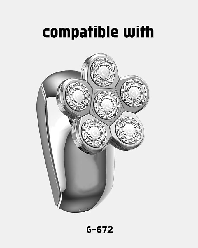 AW Shaver Replacement Head, 6 Blades Head Shaver Replacement Heads Compatible with AidallsWellup Replacement Head for AidallsWellup G-672 Head Shaver for Bald Men, 1 Cleaning Brush