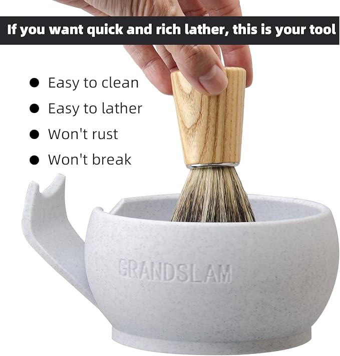 Grandslam Shaving Bowl with Ridges, Shaving Mug with Brush Stand, Shaving Soap Bowl for Shaving Cream and Soap, Durable & Holds Heat Longer, Rich & Thick Lather, Great for Traveling and Use at Home