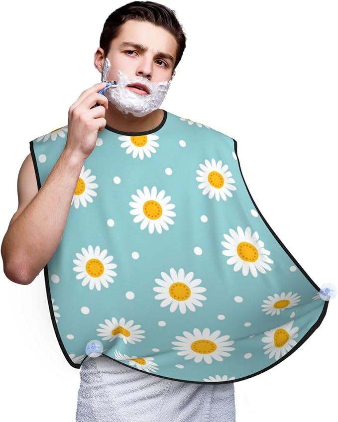 Professional Beard Bib, Non-Stick Hair Catcher Apron Waterproof, Shaving Grooming Essential for Men Dad, Light Blue Floral Daisy Flower Dots Shave Bib