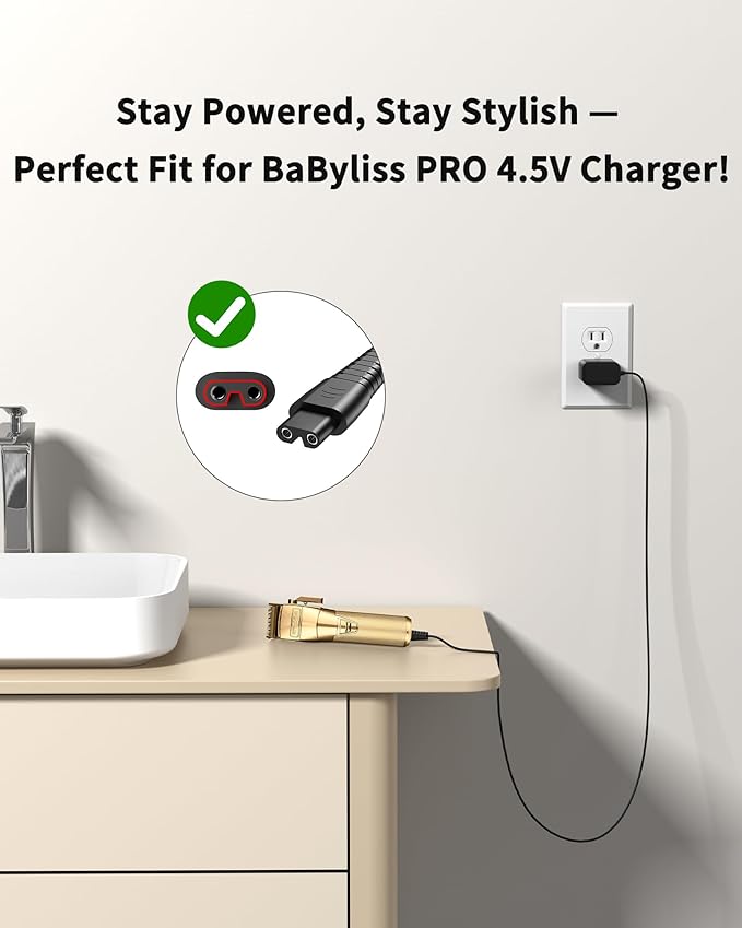 VHBW 4.5V Charger for BaByliss PRO FX870 FX825 Clipper Compatible with FX787 FX788 FX726 Trimmer - 6.5FT Extra Long Power Cord Replacement Part