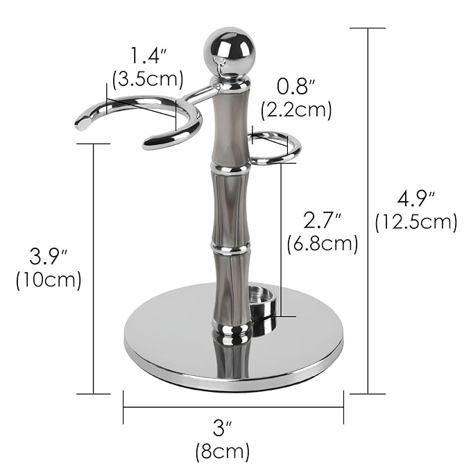 Linkidea Stainless Steel Razor Stand and Brush Holder with Non-Slip Base, Creative Bamboo Style Safety Shaver Organizer Compatible with Vikings Blade Chieftain, Odin (Grey)