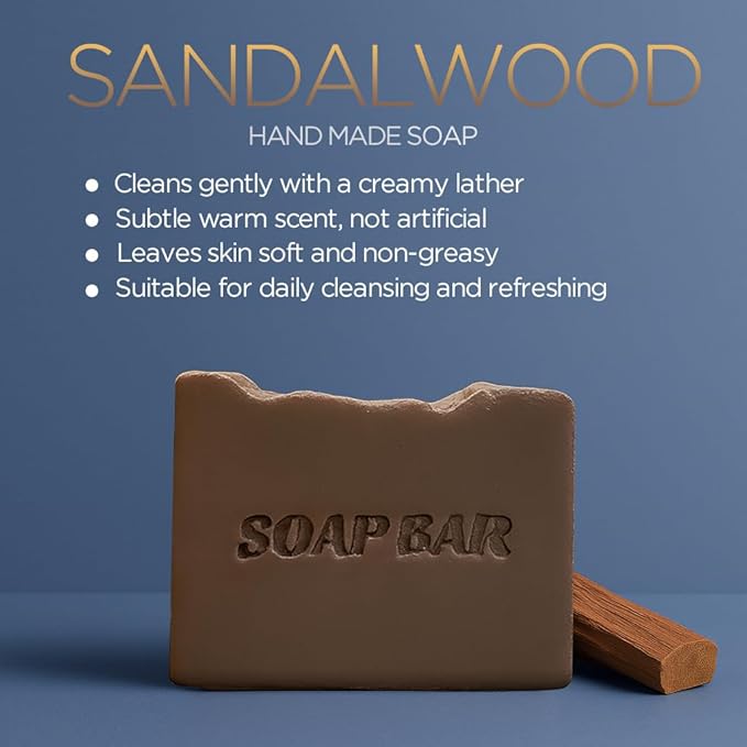 Natural Soap for Men, Soap Bar with Essential Oils, Cold Pressed Bar Soap for Men, Nourishing Mens Bar Soap (Sandalwood)