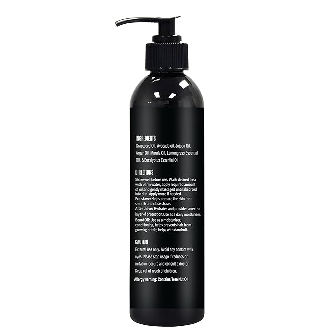 8 fl. Oz, Pre Shave Oil for Men, Excellent Shaving oil for Men with Sensitive Skin, Prepares for a burns free Shave, Works with Straight or Safety Razor (Lemongrass & Eucalyptus)