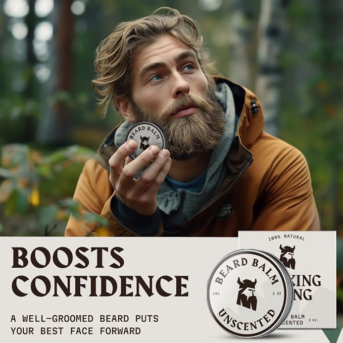 Striking Viking Beard Balm for Men - Unscented, 2 Ounces - Fragrance Free Care & Styling - Travel-Sized Beard Softener Balm with Aegan & Jojoba Oils