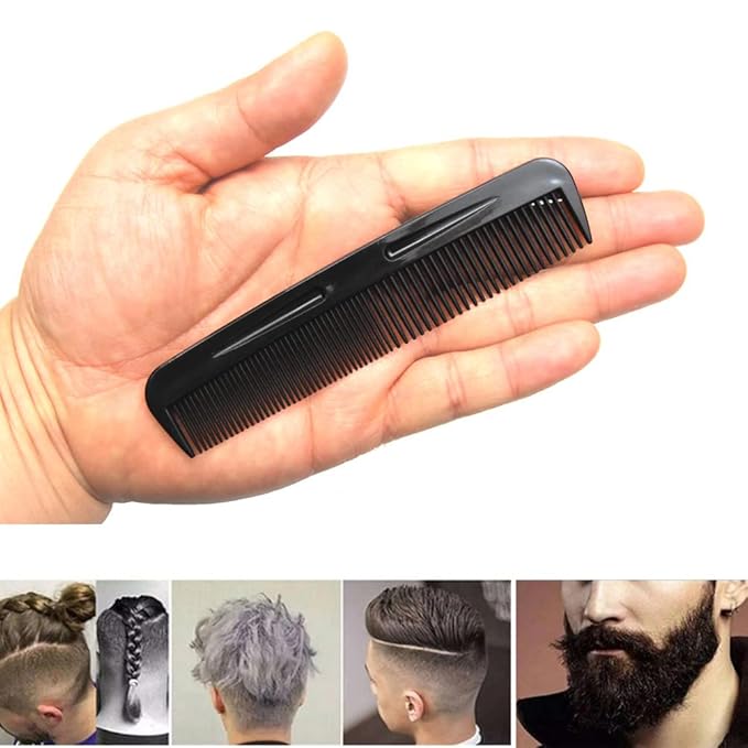 (6 Pack) 5" Pocket Black Plastic Handle Beard & Mustache Hair Comb Designed for All Hair Types (B)
