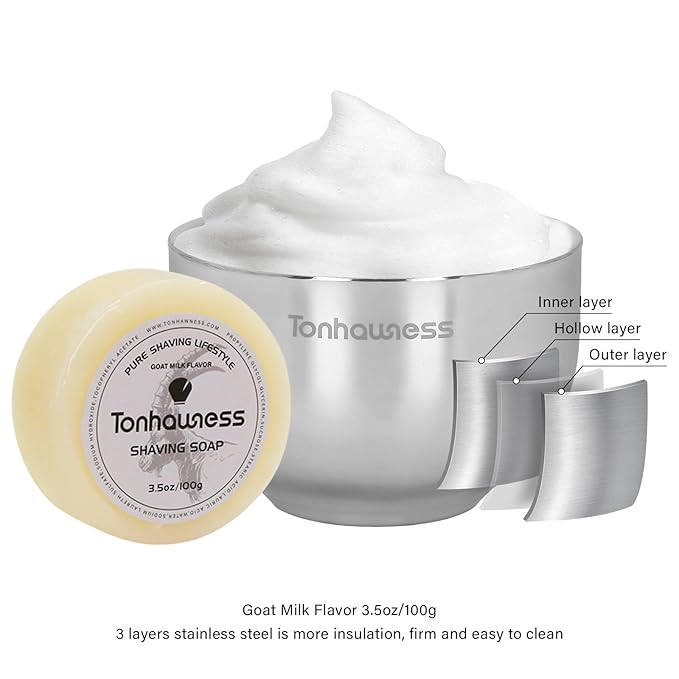 Shaving Brush Kit for Men, 4 in 1 Shaving Brush Set Includes Pure Badger Shaving Brush, Shaving Soap and Stainless Steel Shaving Bowl & Stand for Men’s Barber Shave Gift