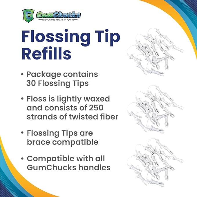 GumChucks Floss for Teeth - Flossing for Kids and Adults - Orthodontic Flossers for Braces - Dental Gum Floss Picks for All Ages (30 Flossing Tips)