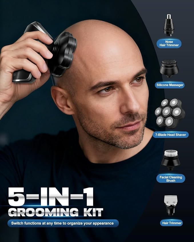 Head Shavers for Bald Men, Electric Detachable Head Shaver for Male, Waterproof Wet Dry Body Bald Head Shaver, Rechargable Rotary Shavers/Razor for Husband Father (Matte)