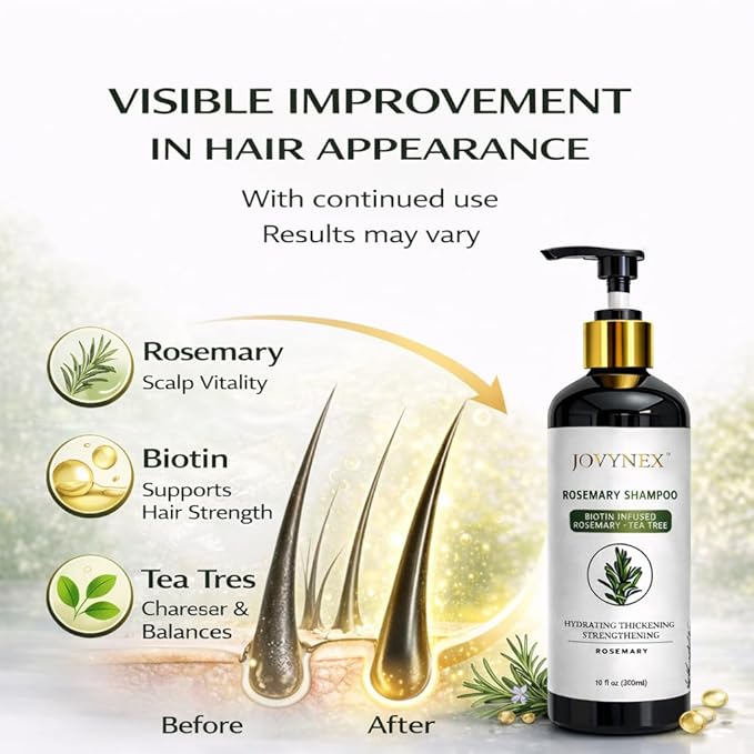 Natural Rosemary Scent Shampoo - Biotin & Tea Tree, 10oz Travel, Sulfate-Free, Scalp Care, Volumizing, Oil Control, Anti-Hair Fall, Color-Safe, Unisex, All Hair Types