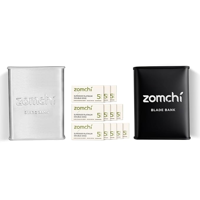 ZOMCHI 2 Pack Razor Blade Bank with 60 Counts Safety Razor Blades for Shaving
