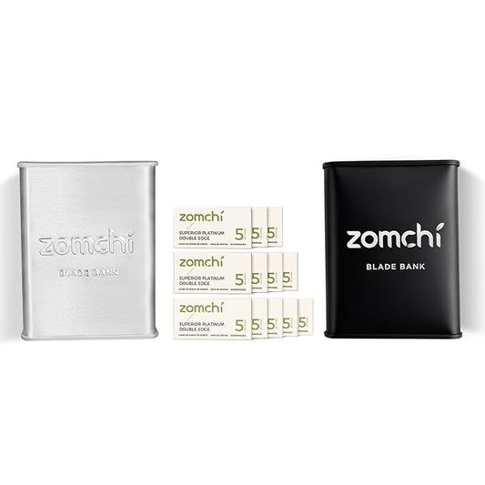 ZOMCHI 2 Pack Razor Blade Bank with 60 Counts Safety Razor Blades for Shaving