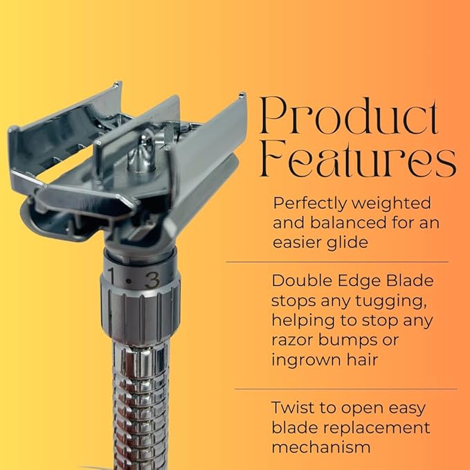 GENTS Men’s Classic Chrome Adjustable Butterfly Open Double Edge Safety Razor, Smooth Shave with 20 Premium Sharp Blades