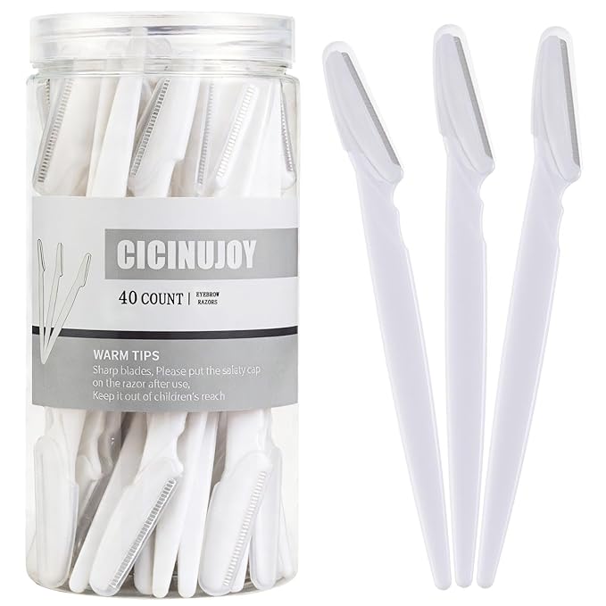 40pcs Eyebrow Razor for Women, Face Shaver Kit Dermaplaning Tool for Peach Fuzz Removal, Stainless Steel Blades with Protective Covers | Eyebrow Trimmer, Facial Hair Removal (White)