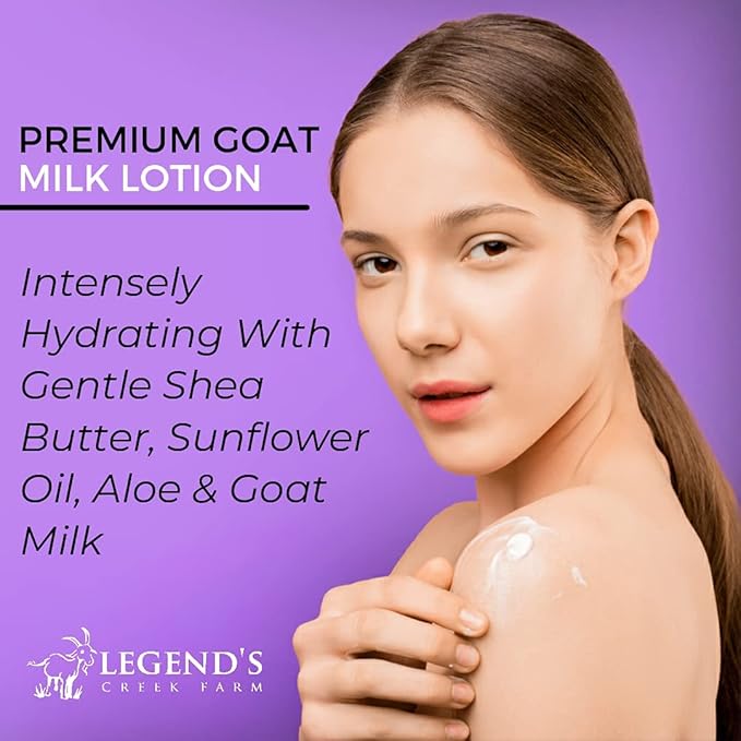 Legend's Creek Farm Goat Milk Lotion - Moisturizing Goat Milk Body Lotion for Body, Hand & Face - 9 oz Body Moisturizer with Shea Butter, Sunflower Oil, Aloe, Handmade in USA (Rosemary & Lavender L.)
