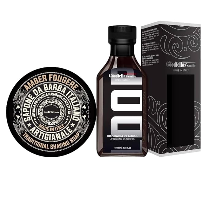 The Goodfellas smile, Amber Fougere (Lavender & Sandalwood) Shave Soap and Afltershave Splash Bundle, Made in Italy