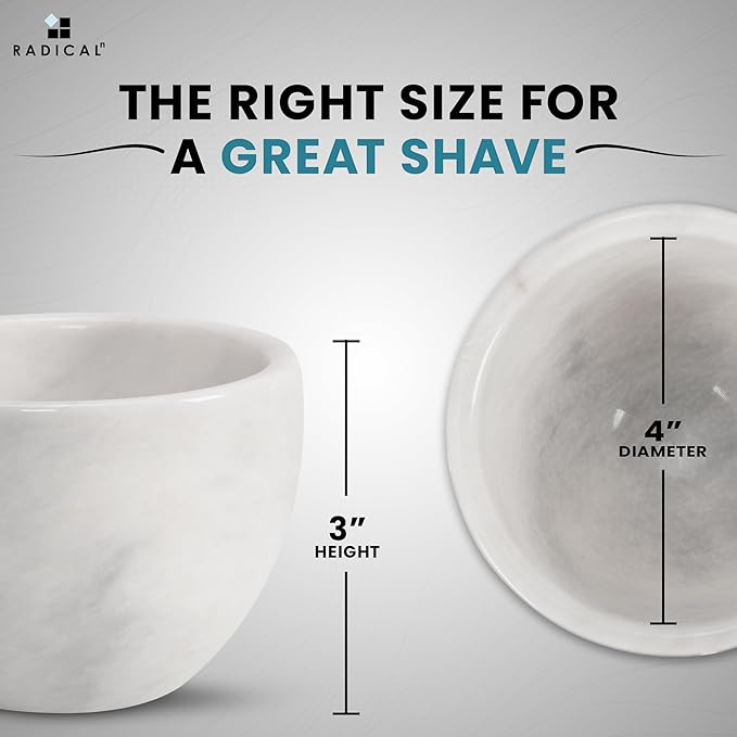 Radicaln Marble Shaving Bowl 3" Inch White Handmade Shaving Soap Holder for Men, Barber Supplies Stone Bowl for Shaving Cream, Foam & Classic Shaving Brush