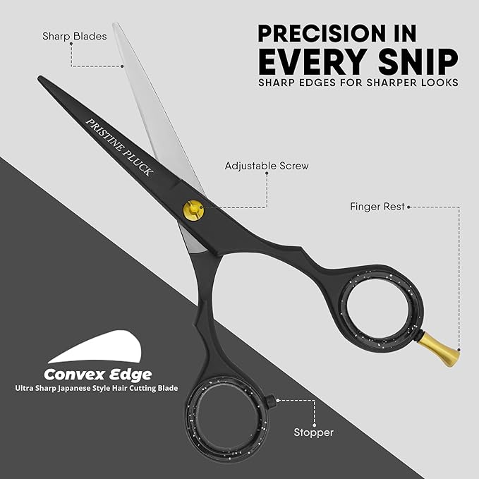 5” Beard & Mustache Scissors for Men – German Stainless Steel Precision Trimming Shears with Tweezers, Mustache Comb, Beard Comb & Travel Pouch for Facial Hair Grooming Kit