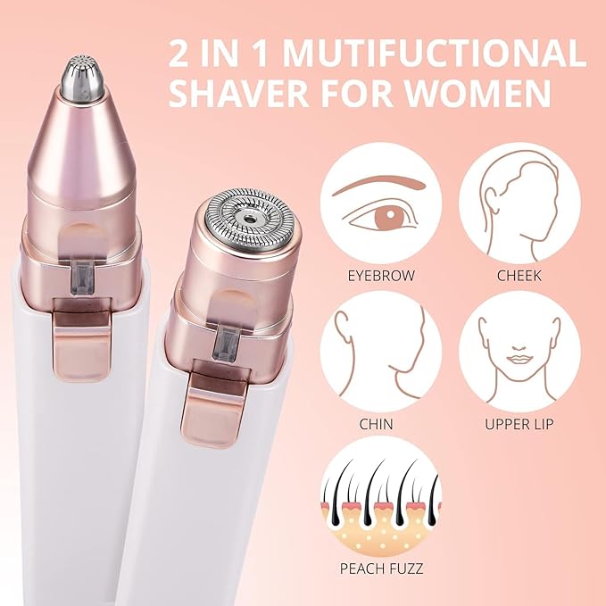 Eyebrow Facial Hair Remover for Women: Rechargeable 2 in 1 Face Shavers and Eyebrow Trimmer - Painless Electric Hair Removal Device for Face Eyebrows Lips Peach Fuzz with Light