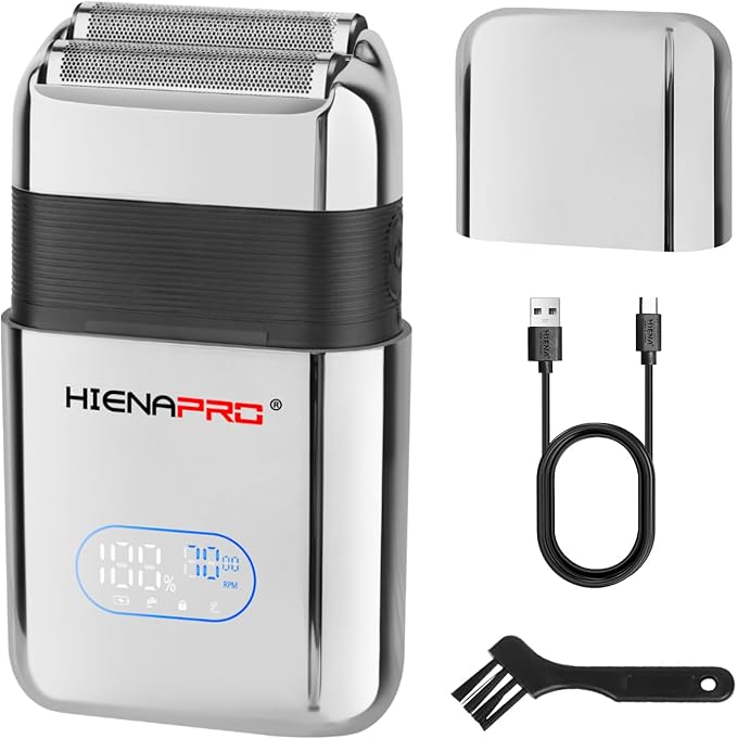 HIENA PRO Reciprocating Electric Foil Shaver for Men, Cordless Professional Bald Head Precision Trimmer & Beard Trimmer, Foil Shaver with LED, Gifts for Men(Silver)