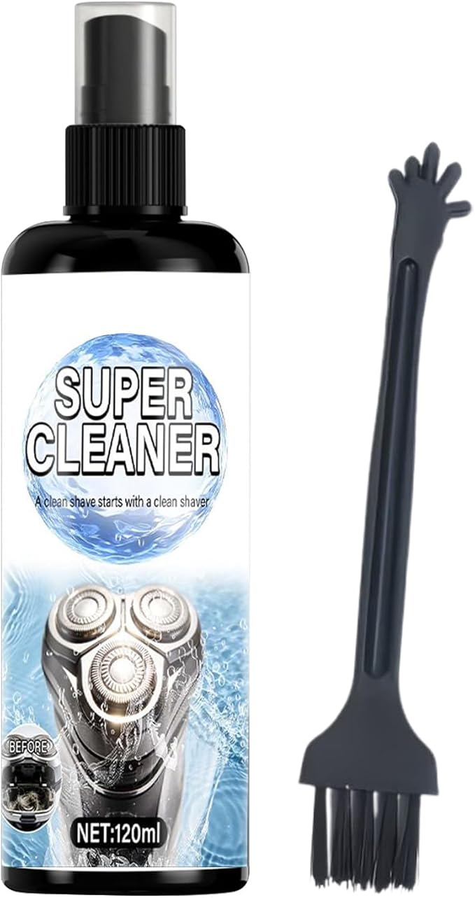 Electric Shaver Cleaner, Deep Cleaning Formula, 120ml, Shaver Clēāning Spray, Rāzor Maintenance Solution, Includes Cleaning Brush, for Electric Shavers, Beard Trimmers, Hair Clippers, and Grooming To