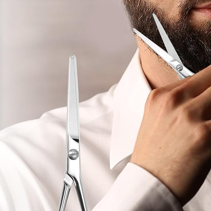 TEHAUX Stainless Steel Mustache Scissors for Men, Anti-slip Beard Trimming Grooming Scissors, Small Precision Haircutting Tool for Facial Hair Care