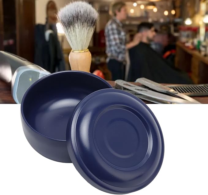 Brrnoo Men Shaving Soap Bowl with Lid, Shaving Bowl for Shaving Cream, Wet Shaving Kit Addition, Dark Blue Shaving Soap Cream Bar with Cover