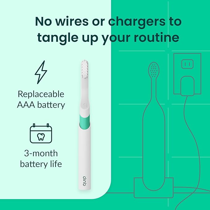 Quip Sonic Electric Toothbrush for Adults - Time Travel & Soft Bristles with Travel Case & Replacement Brush Head - 3 Month Battery Life, Plastic Handle - Green