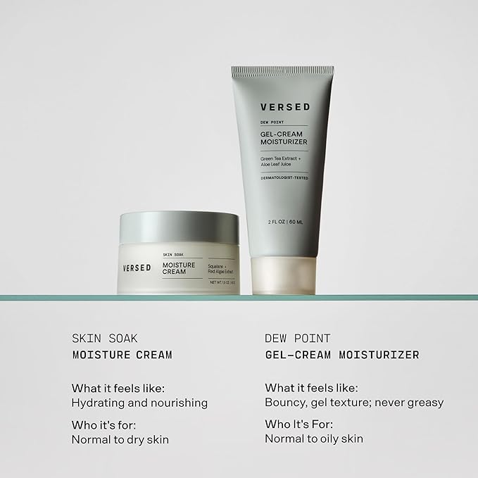 Versed Dew Point Gel Moisturizer For Face - Antioxidant-Rich Gel Cream with Green Tea Extract + Aloe Leaf Juice - Fast Absorbing, Non-Greasy Hybrid Facial Cream for Dry Skin, Vegan (2 fl oz)