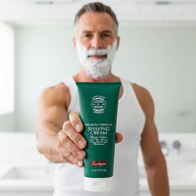 Mens Eucalyptus Shaving Cream – Cool, Refreshing Lather That Stops Razor Burn Cold – Premium Barbershop Quality Formula with Natural Ingredients, Smooth & Irritation-Free Shaves in Every Tube (6oz)
