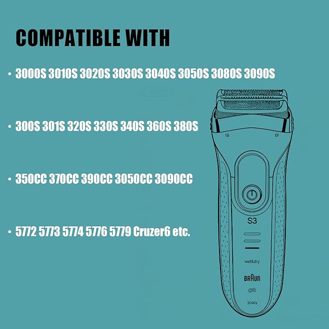32B Shaver Head for Braun Series 3, Replacement Foil & Cutter Cassette Suitable for Braun Foil Shaver 3000s 3010s 3020s 3030s 3040s 3050cc 3070cc 3080s 3090cc 320 330 340 350cc