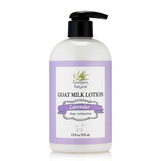 Southern Natural Goat Milk Lotion – Nourishing Face, Body & Hand Moisturizer for Dry & Sensitive Skin - Hydrating Cream, Gentle Skincare for Soft & Smooth Feel - Lavender 12oz