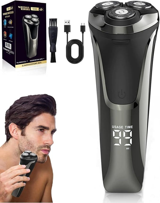 Electric Razor for Men, Electric Razor Pro, Ipx7 Waterproof Cordless Shaver with 90-Min Runtime, 4D Floating Head Rotary Shaver, Fast Charging (Black)