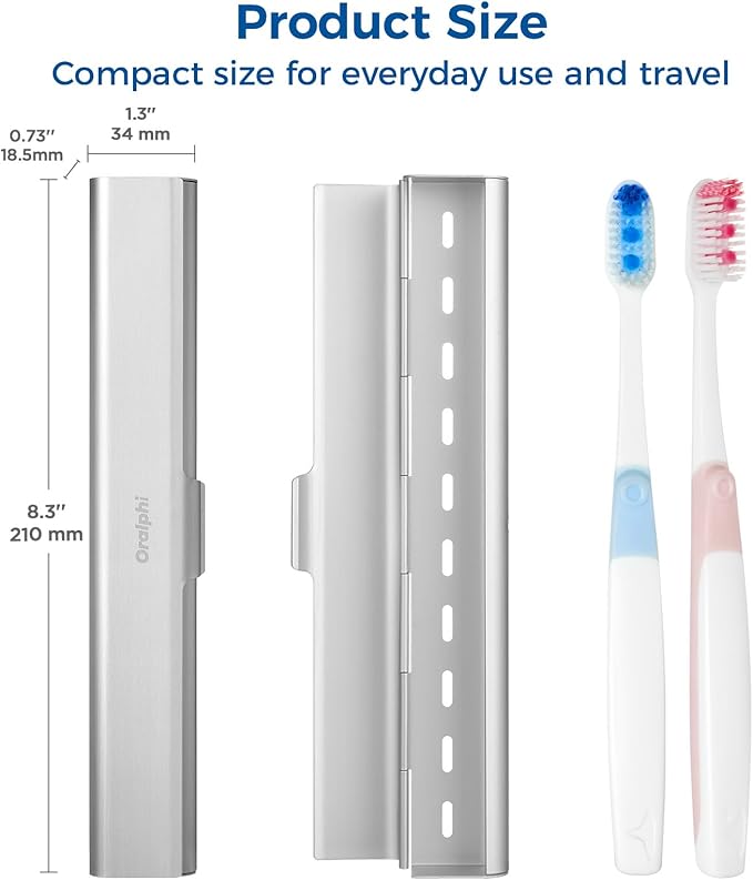 Aluminum Toothbrush Travel Case with 2 Medium Bristle Toothbrushes, Portable Complete Toothbrush Travel Kit, Toothbrush Holder for Bathroom, Camping, Business Trip