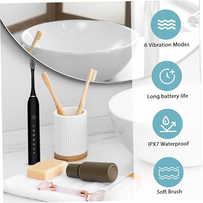 Electric Toothbrushes Adults Rechargeable Toothbrush with 4 Brush Heads and 6 Cleaning Modes Low Noise Waterproof Whiten Toothbrush Smart Timer Longer Life for Women Men Gift Black Rechargeable