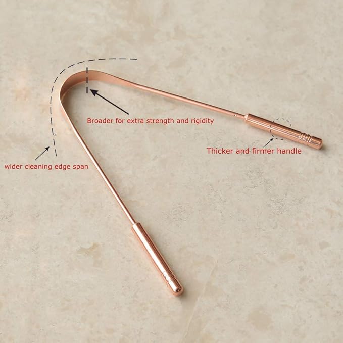 HealthAndYoga™ qSwipe Copper Tongue Cleaner Scraper - Hygienic, Non-Synthetic Grip – Tongue Brush Cleaner (Copper - 2-Pack)