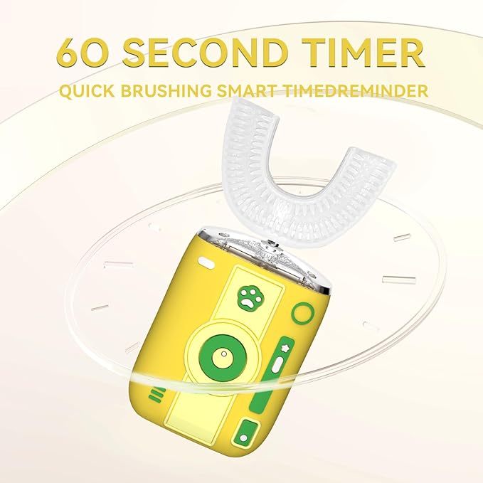 Adult Sonic Automatic Electric Toothbrush, 360° Oral Cleaning Stain Whitening(Yellow-Cup), IPX7 Waterproof Rechargeable, u-Shape Brush Head*3+Straight Handle Brush Head*2