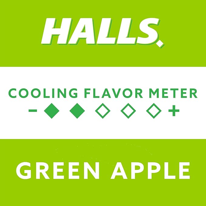 Halls Throat Relief Green Apple Cough Drops, Value Pack, 80 Drops