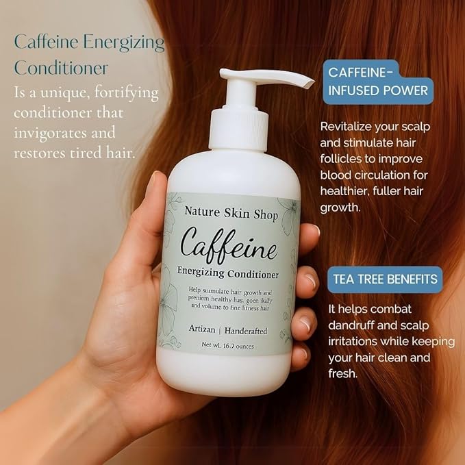 Nature Skin Shop Caffeine Energizing Conditioner (Salon Size, 16.5 Ounce), Treatment for Hair Growth and Thinning, Volume Boost for Fine & Flat Hair, Sulfate-Free