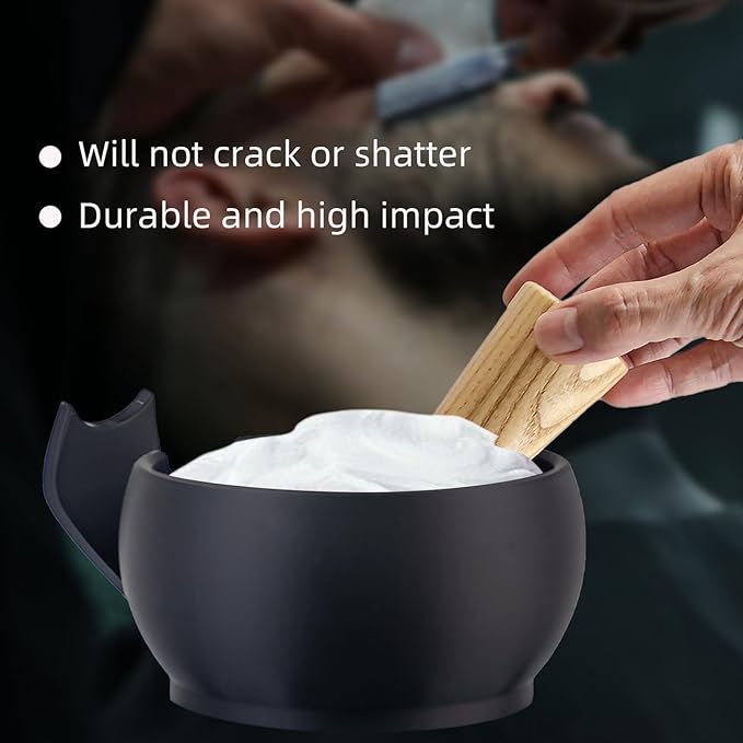 Grandslam Shaving Bowl with Ridges, Shaving Mug with Brush Stand, Shaving Soap Bowl for Shaving Cream and Soap, Durable & Holds Heat Longer, Rich & Thick Lather, Great for Traveling and Use at Home