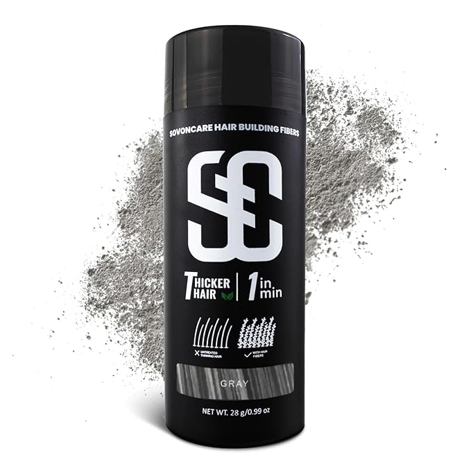 SOVONCARE Hair Fibers for Thinning Hair Gray, Hair Building Fibers for Bald Spots Undetectable & Natural, Conceals Hair Loss Fill In Fine, Hair Powder Hair Thicker Instantly for Women & Men 28g