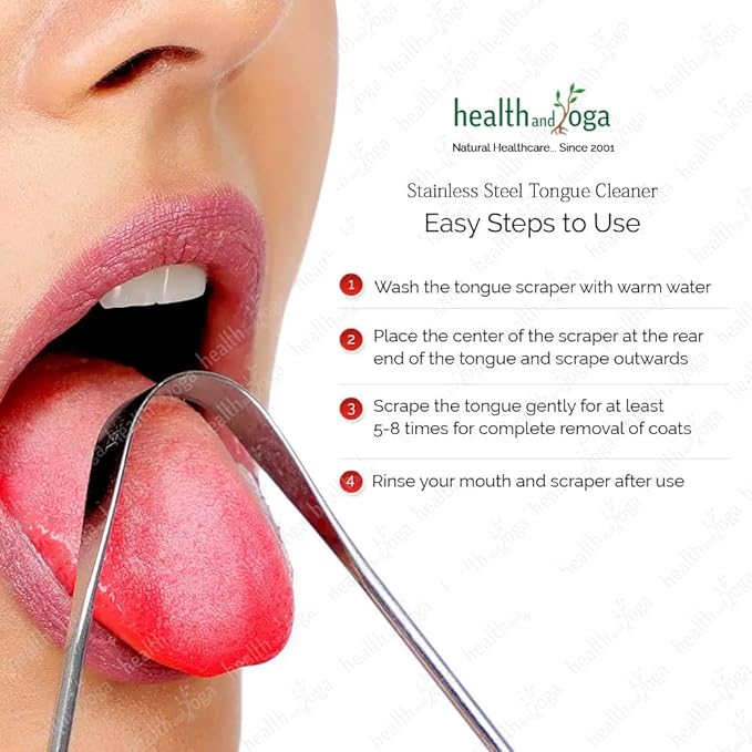 HealthAndYoga™ Tongue Cleaner Scraper with Storage Bag - Hygienic, Surgical Grade, Non-Synthetic Grip – Sterilizable Tongue Brush Cleaner (Surgical Steel - 2 Pack)
