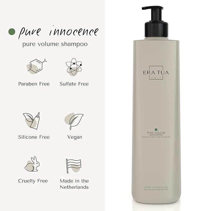 Pure Innocence Volume Shampoo| Dutch Made & Formulated | Volume Boosting moisturizing Shampoo for All Hair Types | Floral Scent of White Jasmine, Rose & Ylang-Ylang Sulfate free |250 ml