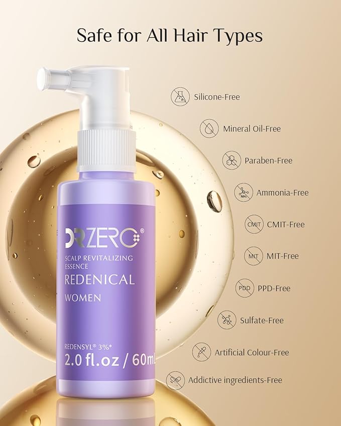 DR ZERO Women's Hair Growth Serum with 3% Redensyl – Japanese Hair Loss Treatment for Thinning Hair, Scalp Care, Clinically Tested, Nano-Capsule Technology, 60ml (Pack of 1)