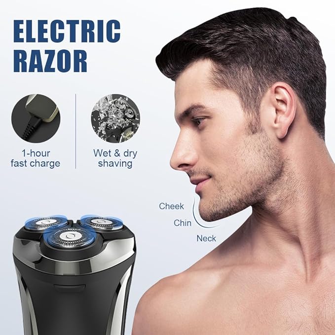 Snapbuy Electric Razor for Men, 2025 New Electric Razor 4D Rotary, Ipx7 Waterproof Electrics Razors, Wet & Dry Rechargeable Electrics Shaver LCD Display (1)