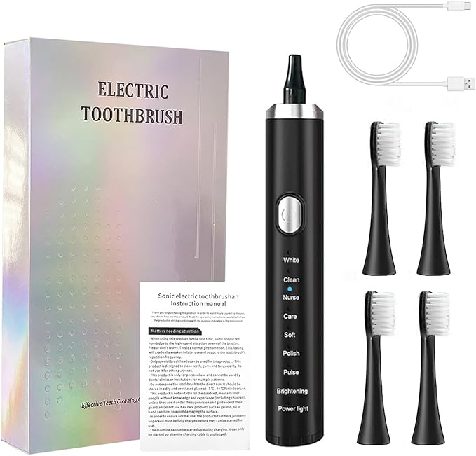 Electric Toothbrush for Adults,Rechargeable Deep Clean Toothbrush with 4 Replacement Heads,8 Modes with 2 Minutes Built in Smart Timer,Battery Toothbrush for Kids Adults Men Women