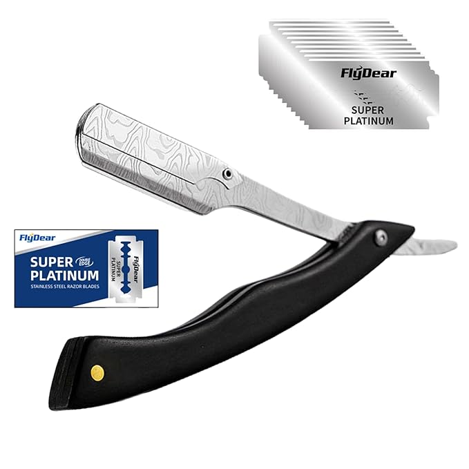 Straight Razor For Men - Premium Stainless Steel Barber Shaving Kit With Wooden Handle & Safety Guard, Single Blade Precision For Smooth Shaving With 10 Blades, Brown Spider Wood Handle, Black