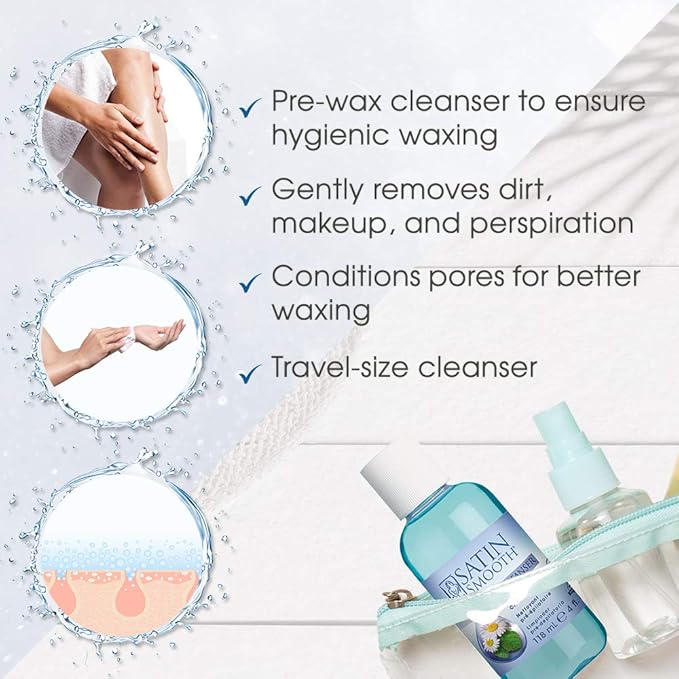 SATIN SMOOTH Pre Wax Cleanser - Antiseptic Skin Prep for Pre Wax Hair Removal, Deep Cleansing & Irritation-Free Waxing, AfterWax Care, 4 oz, 2-Pack