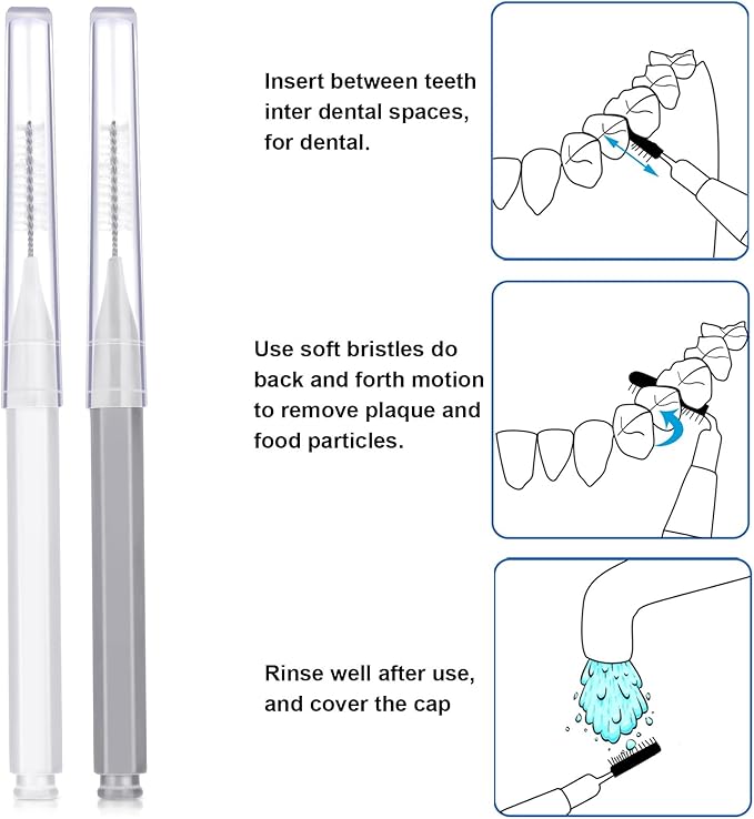 Patelai 100 Pieces Braces Brush for Cleaner Interdental Brush Toothpick Dental Tooth Flossing Head Oral Dental Hygiene Flosser Toothpick Cleaners Tooth Tool(White, Grey,Ideal Size)