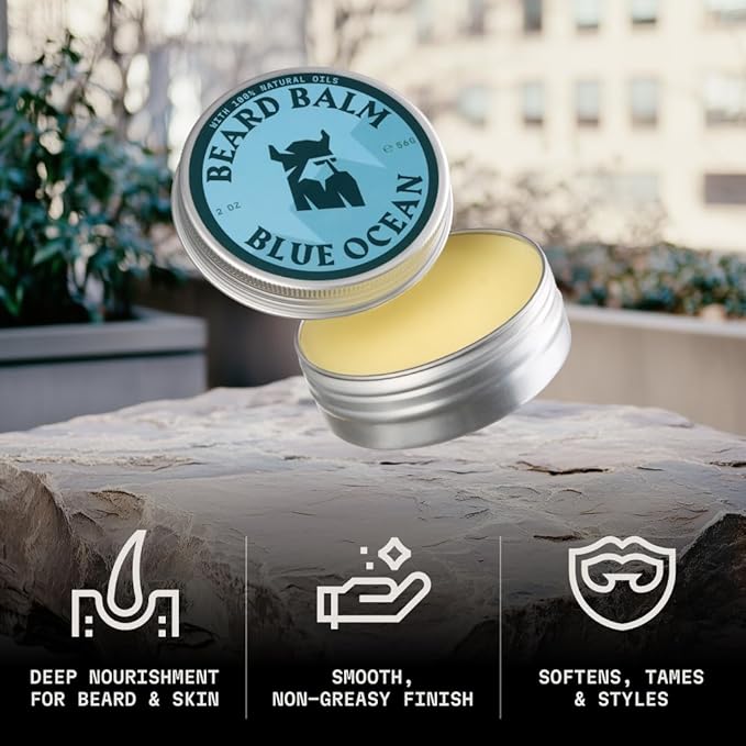 Striking Viking Beard Balm for Men -2 Oz (1 Pack), Blue Ocean - Leave in Beard Conditioner - Styling Balm Made with Naturally Derived Beard Butter, Argan & Jojoba Oils